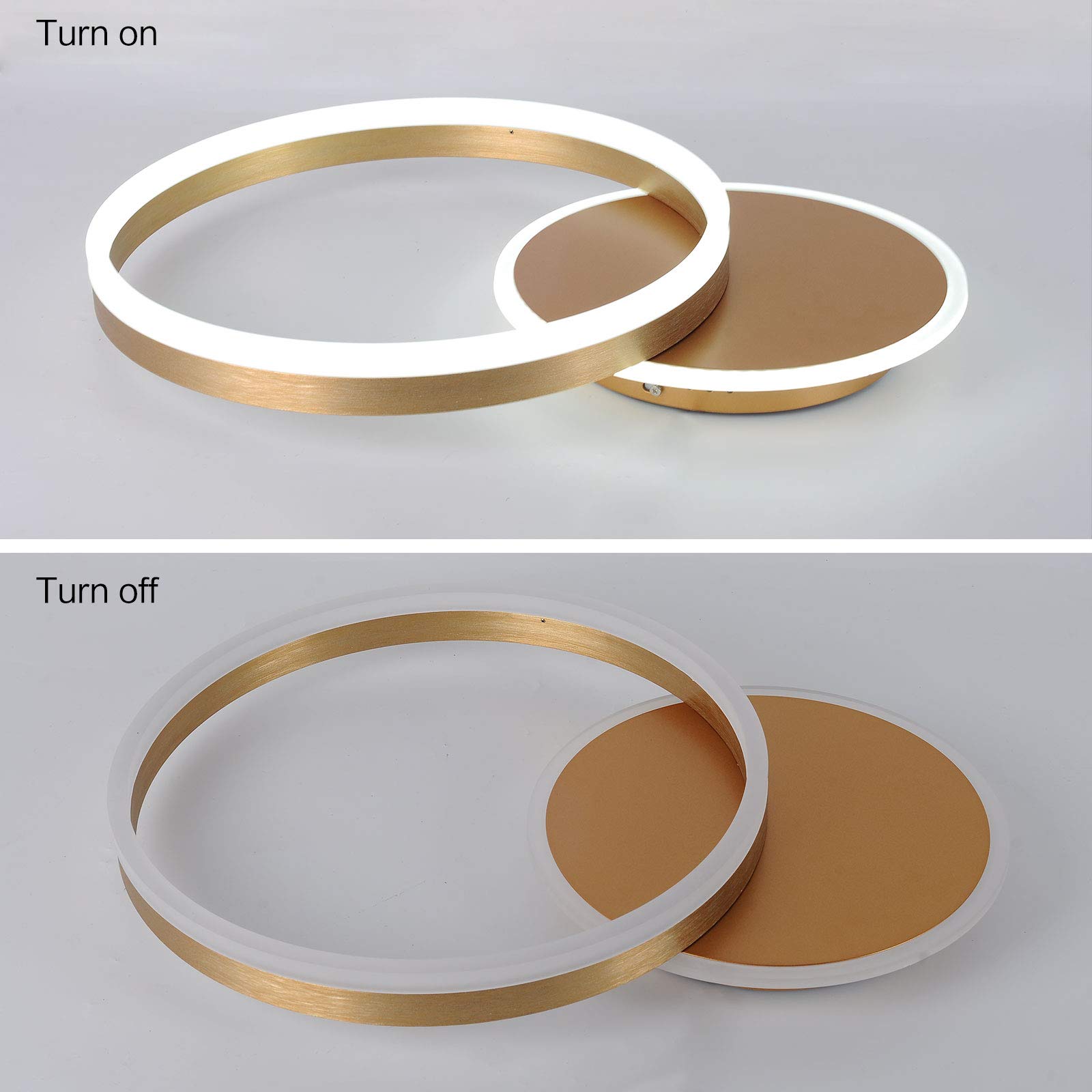 Modern 37W LED Chandelier Ceiling Light - Brushed Gold Aluminum & Acrylic 2-Ring Design, 6000K Daylight White - Perfect for Bedroom, Dining Room & Living Room Lighting | Dimmable Energy-Saving Fixture for Home & Office Decor