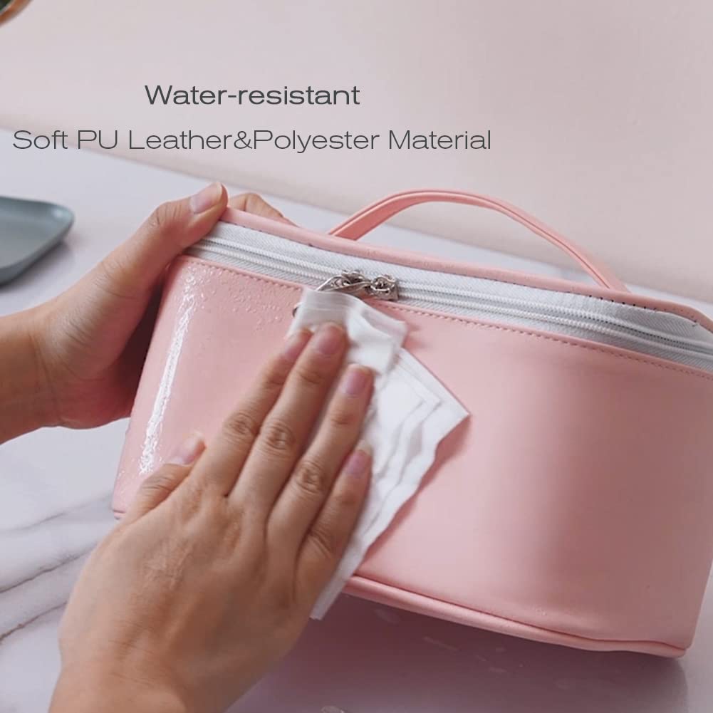 FITINI 3 Pack Waterproof Makeup Bags for Travel - Large Cosmetic Organizer with Brush Holder, Portable Toiletry Pouch Set for Women & Girls (Light Pink) | Perfect for Vacation, Gym & Daily Essentials Storage