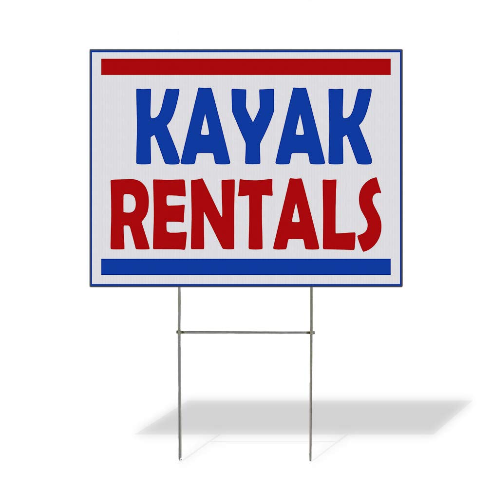 Waterproof Plastic Kayak Rental Yard Sign - 18x12 Inches, Single-Sided Printing - Durable Outdoor Advertising for Kayak Rentals & Sales (Pack of 1) - Perfect for Beaches, Lakeside Rentals & Water Sports Businesses