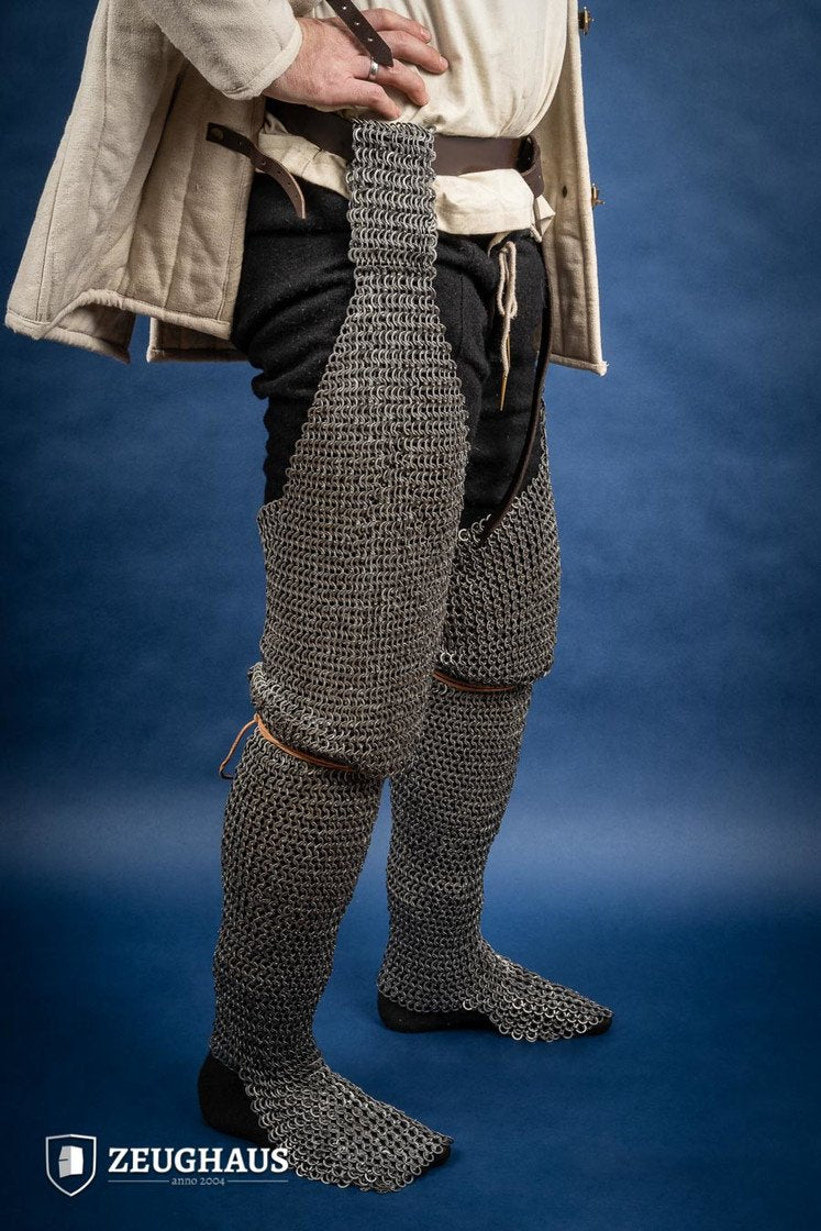 Chainmail Leg Armor - Flat Ring Riveted 9mm Steel Medieval Leggings for LARP, Cosplay & Renaissance Fairs - Oiled Finish for Durability & Authentic Look