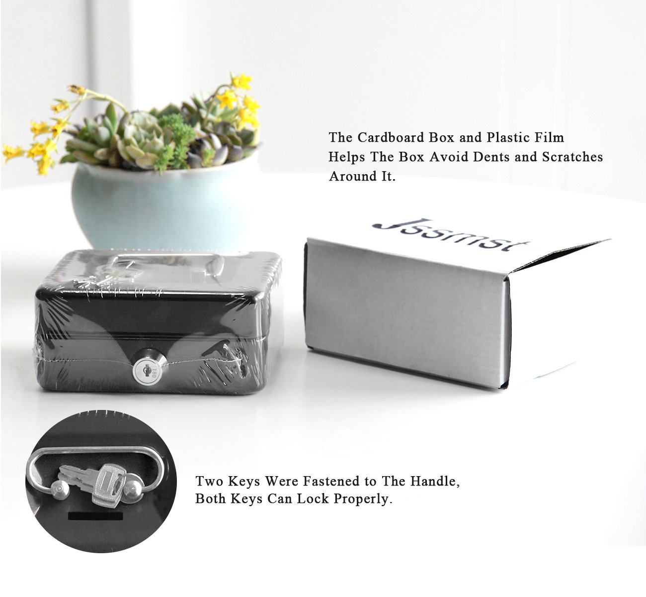 Jssmst Small Metal Cash Box with Lock & Coin Slot - Secure Black Money Bank for Home, Office & Retail (SMCB0301N) - Perfect for Storing Cash, Coins, Valuables & Important Documents