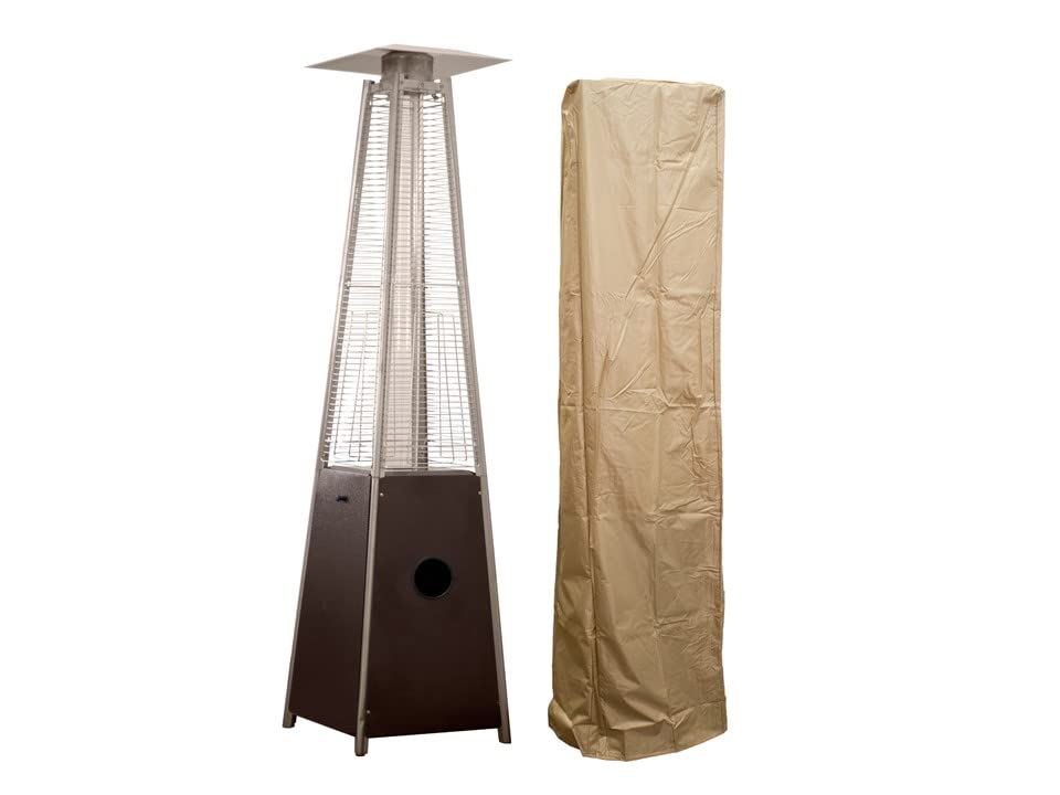 Hiland 50,000 BTU Outdoor Patio Heater - Hammered Bronze Glass Tube Heater with Tan Weatherproof Cover for Backyard, Deck, Restaurant & Garden Use