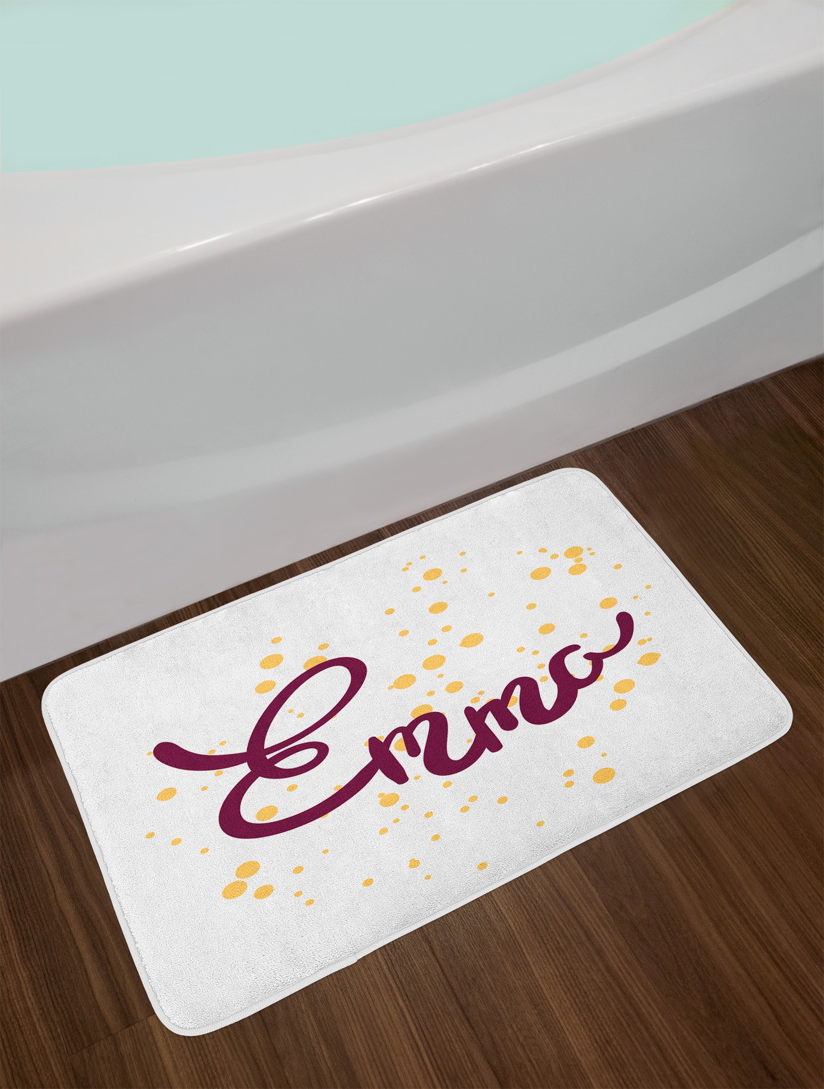 Ambesonne Emma Plush Bath Mat with Non-Slip Backing, Handwritten Letters & Swirls Design on Plain Background, 30.2