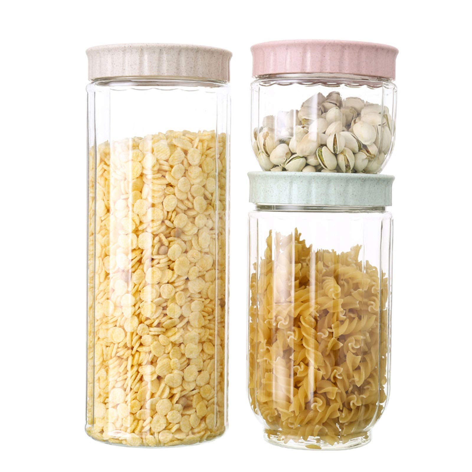 3-Piece Airtight Plastic Storage Jars for Kitchen Pantry Organization - Clear Food Containers for Grains, Snacks, Dry Goods & Household Items - Perfect for Meal Prep, Bulk Storage & Closet Organization