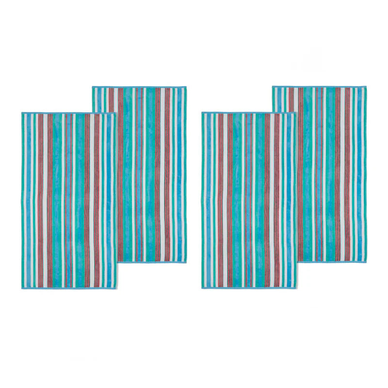 4 Piece Cotton Rope Textured Striped Oversized Beach Towel Set - Soft, Absorbent & Quick-Drying for Pool, Beach, Yoga & Outdoor Activities