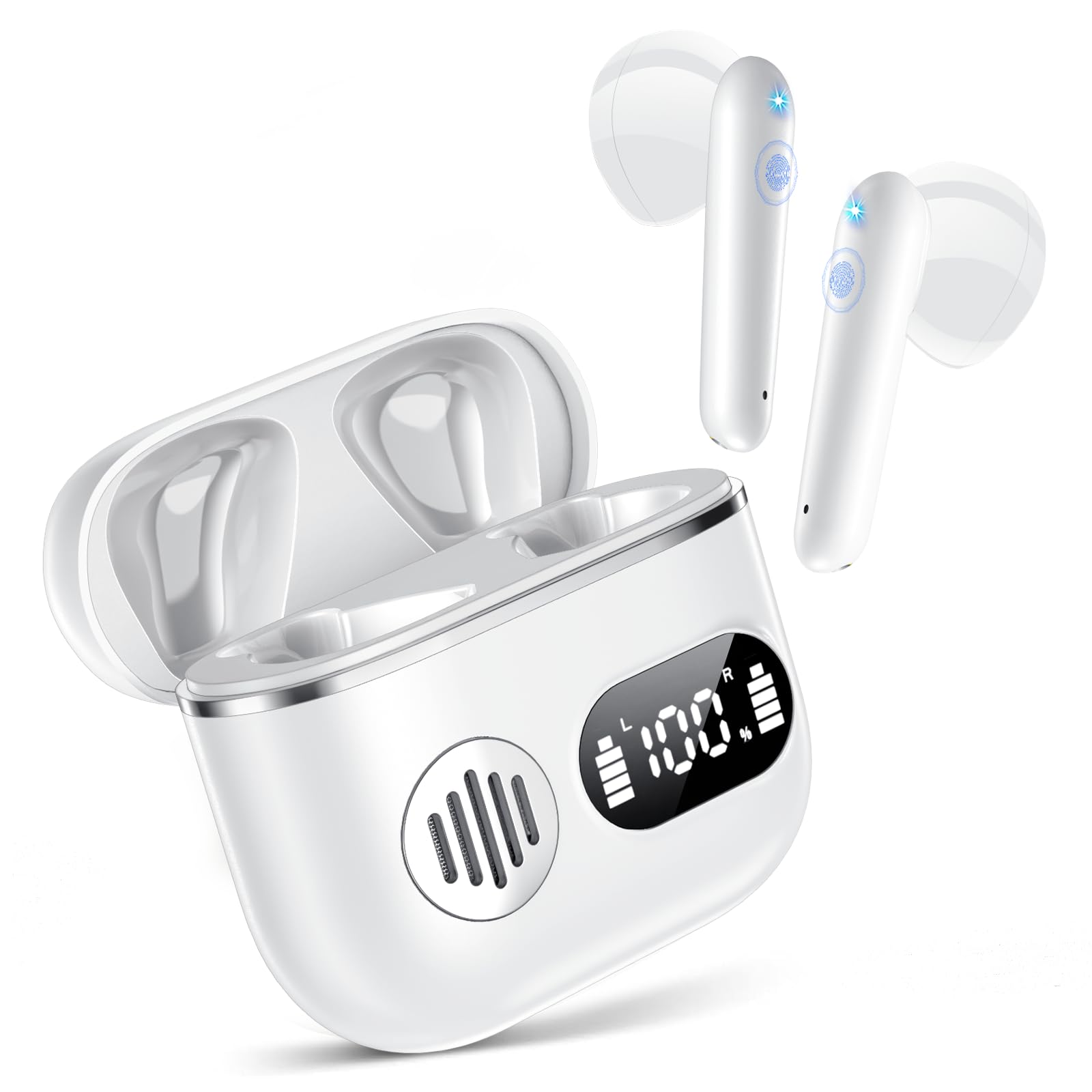 Wireless Earbuds 2025 Bluetooth Headphones with ENC Mic, 48H Playtime & IP7 Waterproof for Running & Sports - Ceramic White