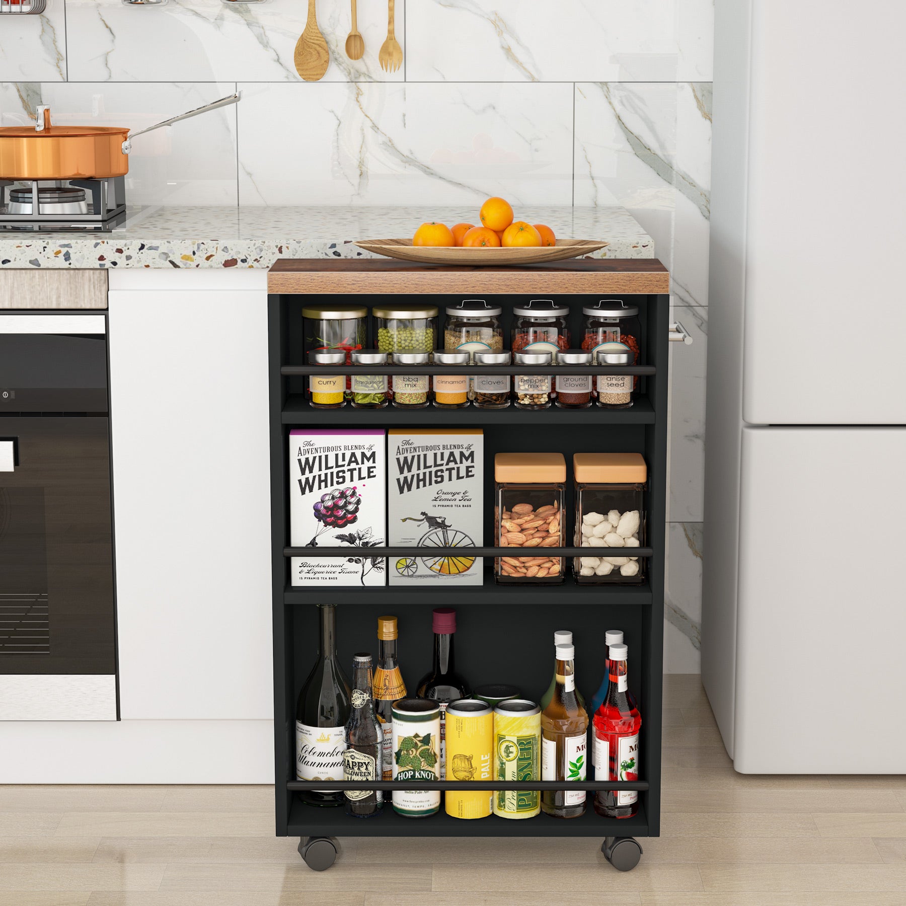 4 Tier Rolling Storage Cart - Slim Narrow Kitchen Organizer with Wheels for Small Spaces | Perfect for Pantry, Bathroom, Bedroom & Office Organization