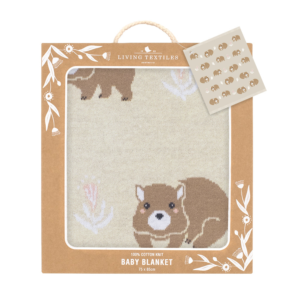 Soft Cotton Knit Australiana Baby Blanket - Adorable Fawn Wombat Design | Perfect for Nursery, Stroller & Gift Giving