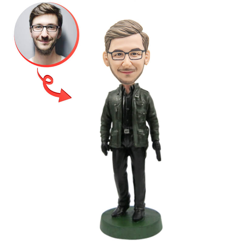 Custom Bobblehead Figurine - Personalized Secret Agent Caricature Gift for Office Desk, Birthday & Anniversary