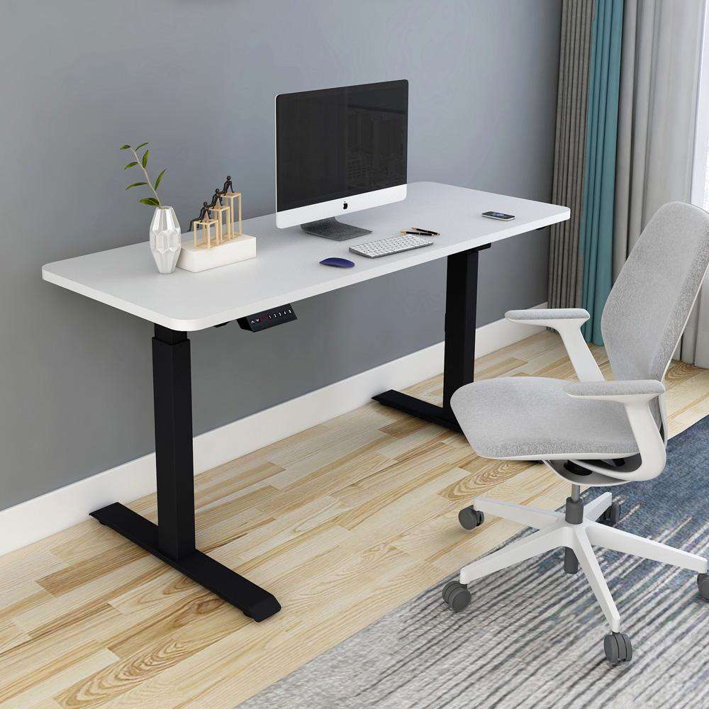 160cm Electric Height Adjustable Standing Desk with Maple Top - Single Motor Sit Stand Workstation for Home Office (Black Frame) | Ergonomic Workspace Solution for Remote Work & Study