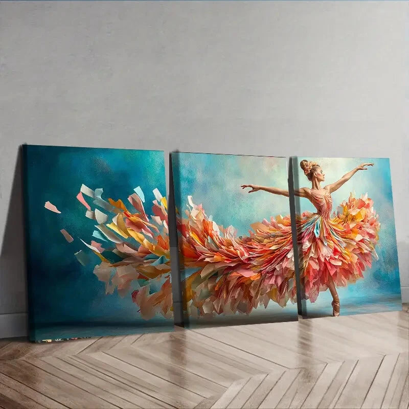 3-Piece Flowing Ballerina Wall Art Set - Bright & Beautiful Framed Canvas Prints 40x60cm | High-Quality Australian Made Ready-to-Hang Decor for Living Room, Bedroom & Office