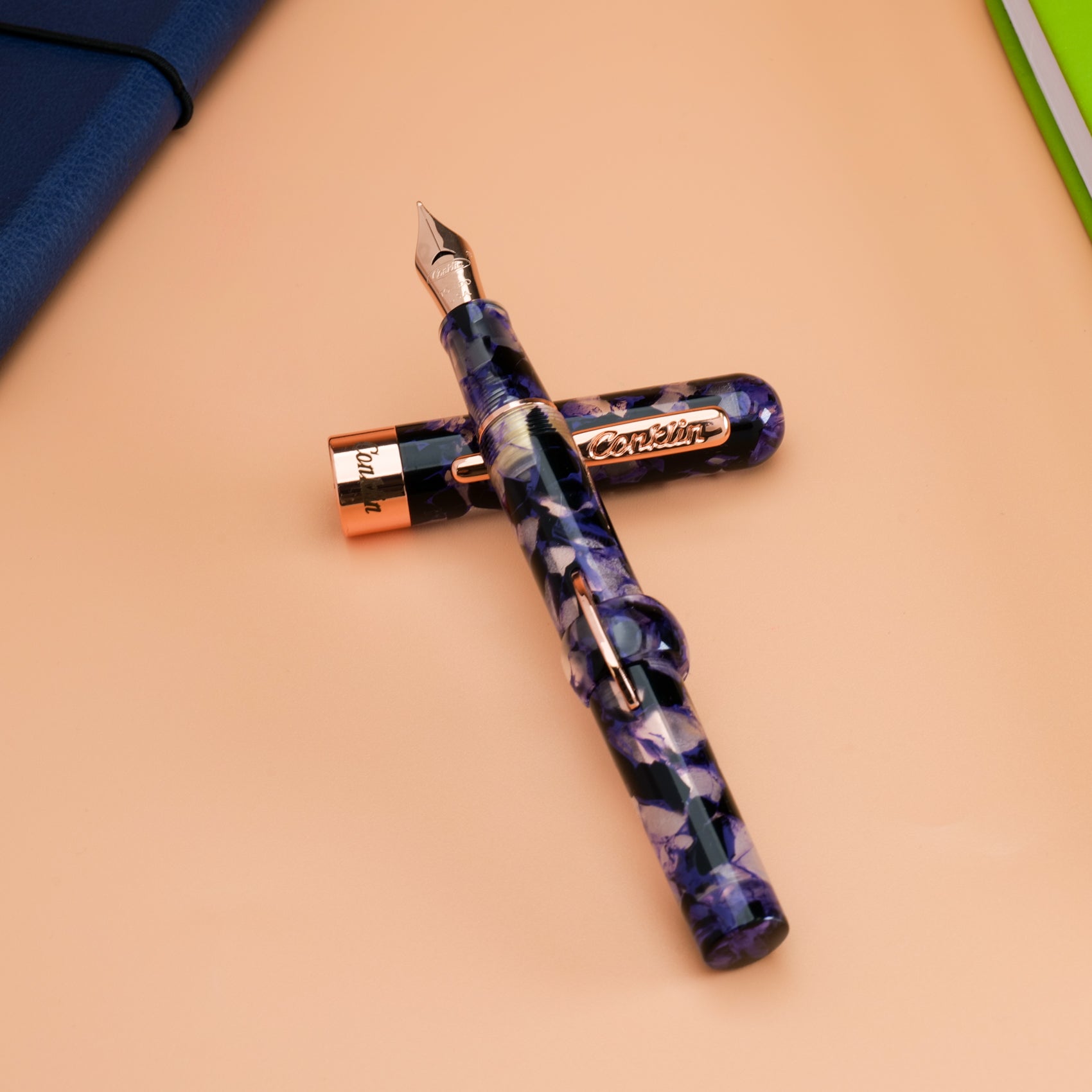 Conklin Mark Twain Crescent Filler Fountain Pen - Purple Fusion Limited Edition - Luxury Writing Pen for Calligraphy, Journaling & Gift Giving