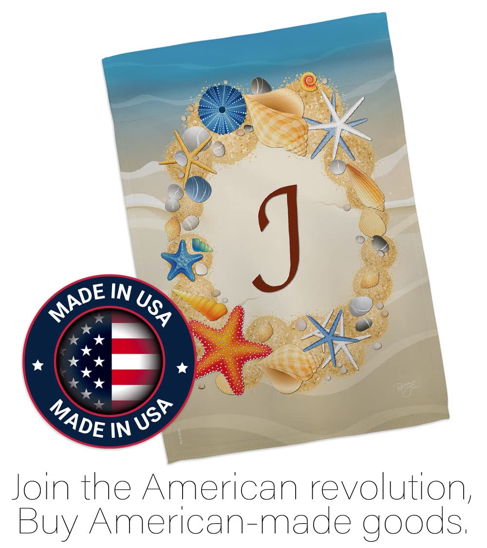 J Initial Coastal Beach House Flag Set - 28x40in Double Sided for Summer Decor