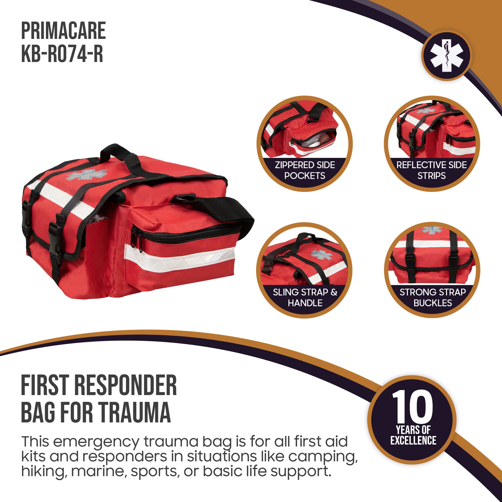 Primacare CSKB-RO74-R Case of 12 First Responder Trauma Bags, 17x9x7 Inch Emergency Medical Kit with Multiple Compartments - Ideal for EMTs, Paramedics & First Aid Responders in Hospitals, Ambulances & Disaster Relief Scenarios