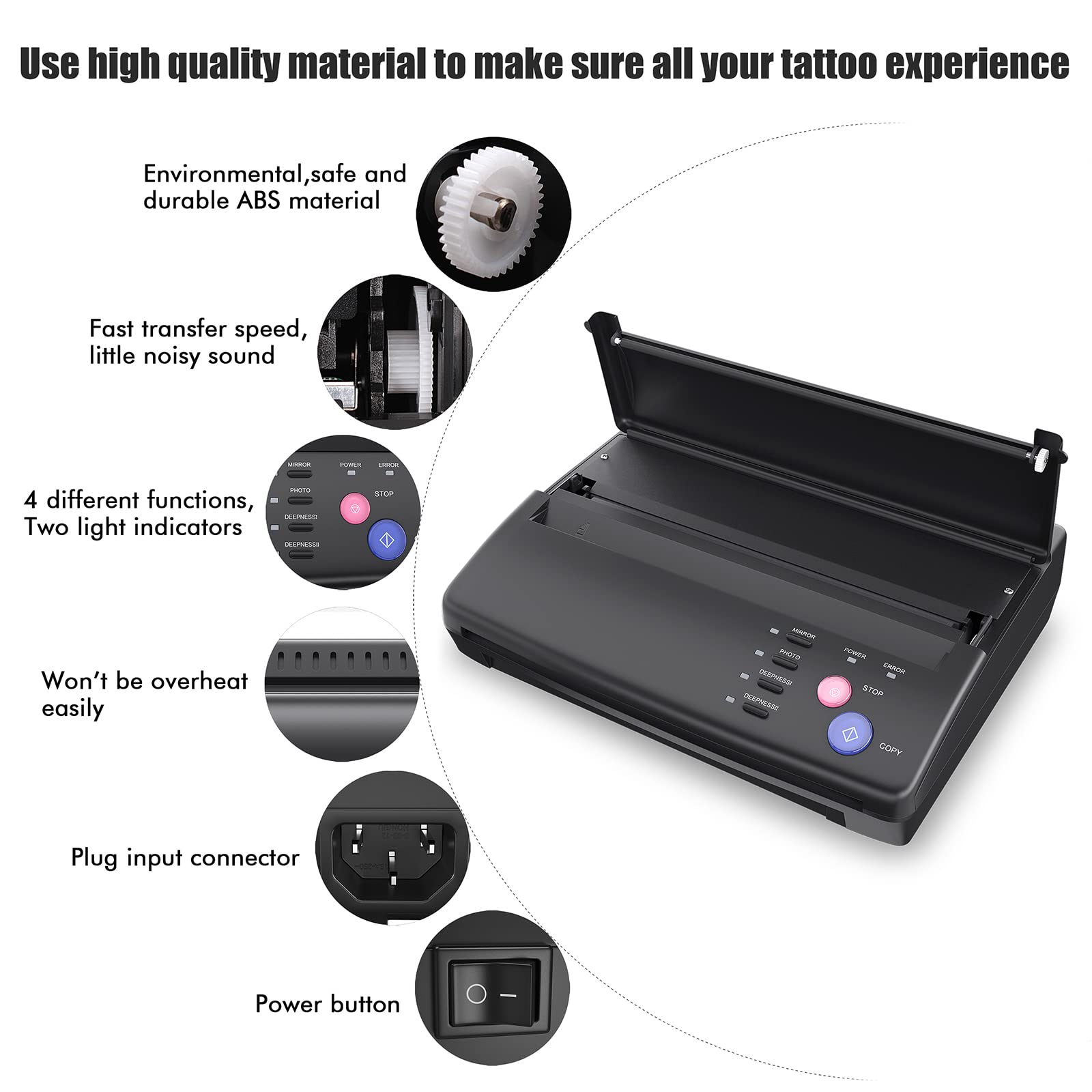 Professional Tattoo Stencil Printer Machine - Thermal Copier for Tattoo Transfer, Drawing & Stencil Making with 20 Tattoo Transfer Papers | Perfect for Tattoo Artists, Studios & DIY Tattoo Enthusiasts