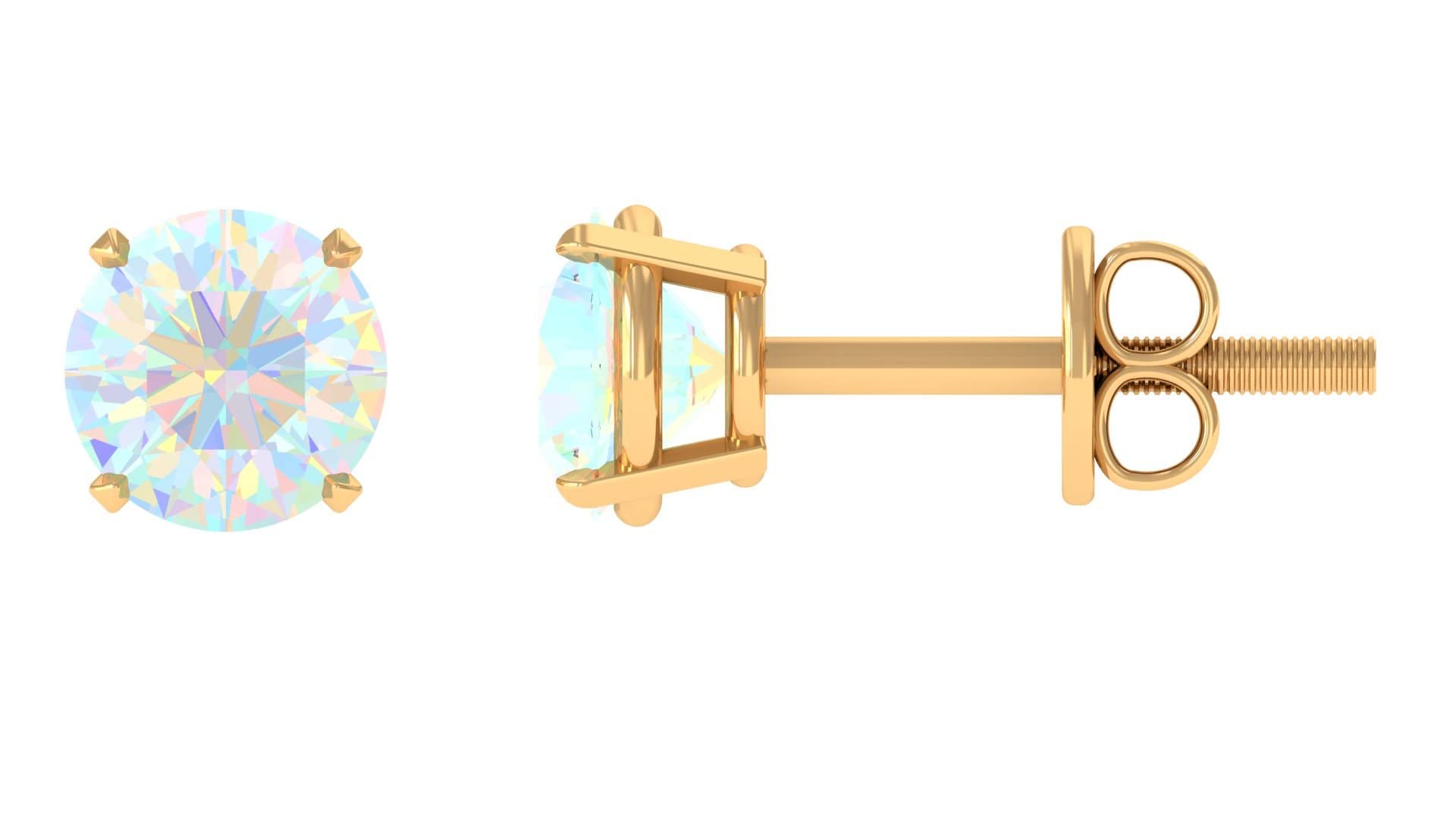 1 CT Ethiopian Opal Stud Earrings for Women - 14K Solid Gold Rosec Jewels Solitaire Earrings | Elegant Gift for Birthday, Anniversary & Special Occasions