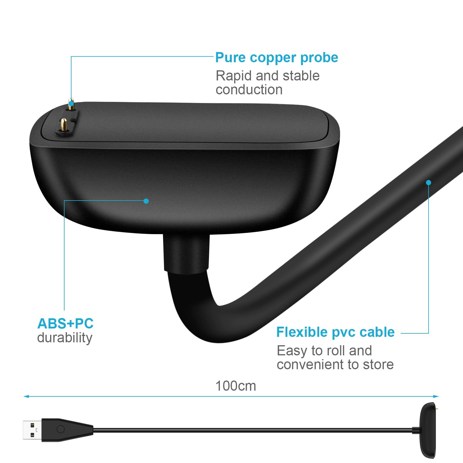 AXFEE Replacement Charger Dock for Fitbit Charge 5/Luxe - 3.3ft USB Charging Cable with Reset Button | Portable Fitness Tracker Accessory for Home, Gym & Travel