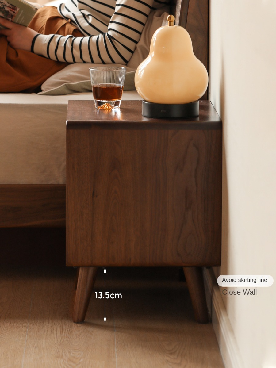 Solid Black Walnut Wood Classic Nightstand - Stylish Bedside Table for Bedroom, Living Room & Guest Room
