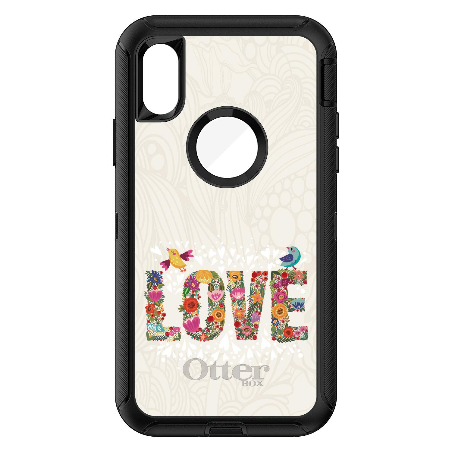 DistinctInk iPhone Xs Max Case (6.5 Inch) - Heavy Duty Protective Phone Cover with Floral Love Birds Design - Durable Replacement for OtterBox Defender - Perfect for Outdoor Activities, Travel & Everyday Use