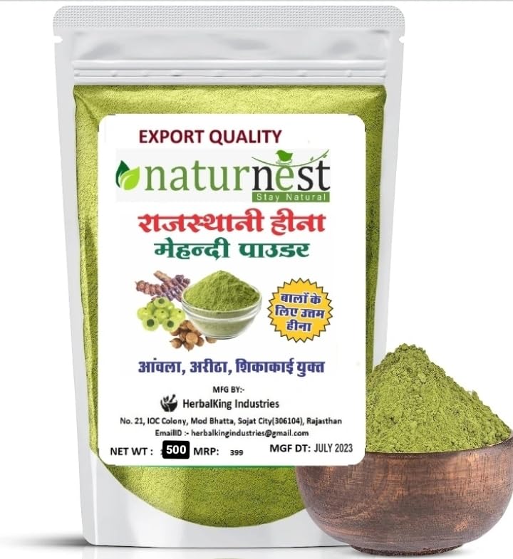 Naturenest Naturals 100% Pure Henna Herbal Powder for Hair Growth - Natural Hair Treatment for Shiny Locks & Reduced Hair Fall (500g) | Safe for All Hair Types, DIY Hair Mask & Natural Dye for Home Use