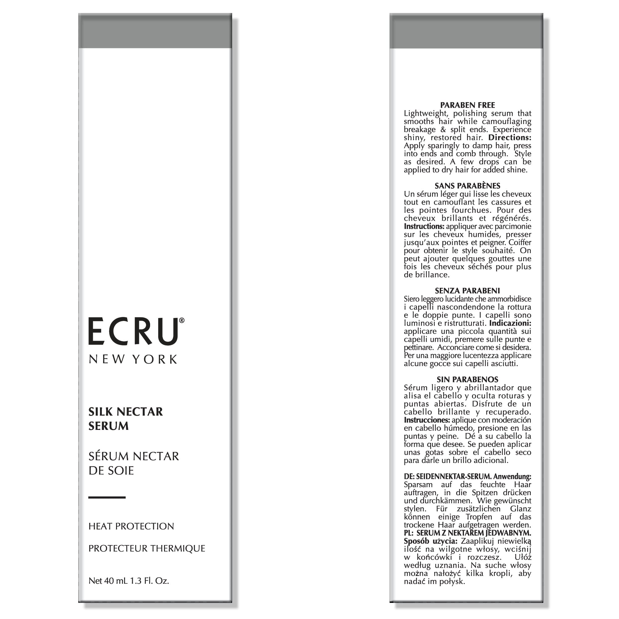 ECRU New York Silk Nectar Shine Serum - Lightweight Hair Treatment for Smoothing, Frizz Control & Heat Protection | Vitamin E Enriched Formula for Volume & Split Ends Repair | Clear Shine Serum 1.3 Fl Oz | Perfect for Daily Styling, Blowouts & Heat Tool Protection
