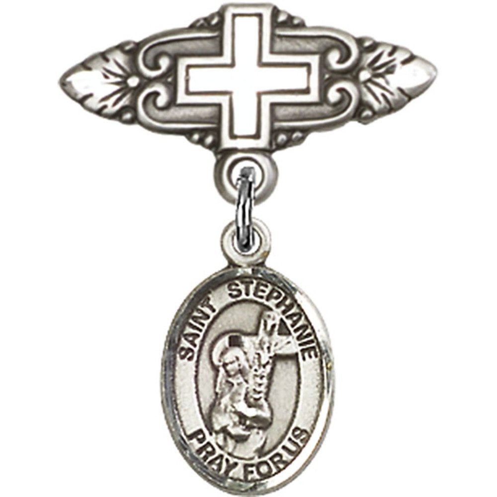 Sterling Silver Baby Badge with St. Stephanie Charm & Cross Pin - 1