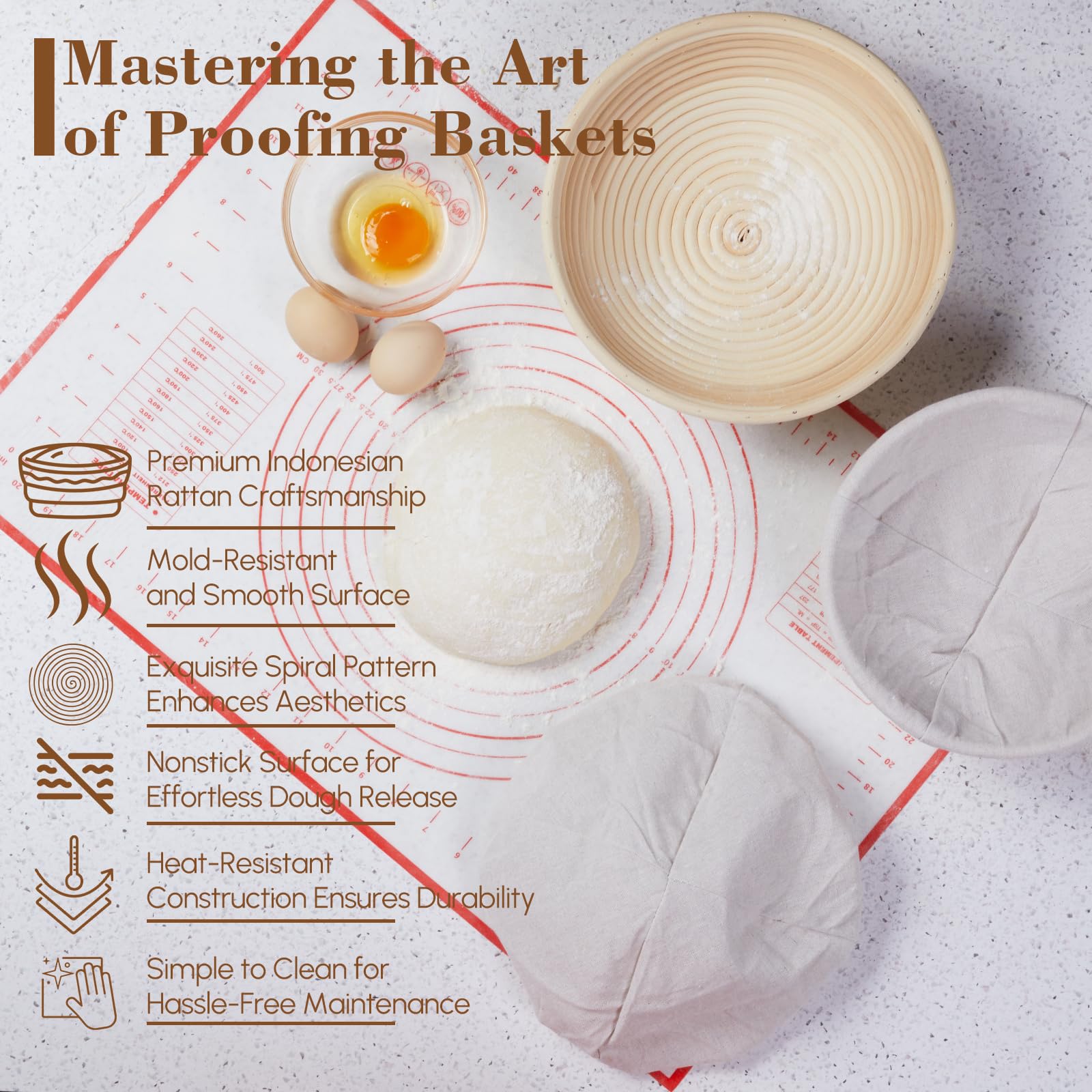 17-Piece Banneton Bread Proofing Basket Set - 9 & 10 Inch Round Sourdough Bread Proofing Baskets with Danish Whisk, Bowl Scraper, Dough Scraper & Bread Lame - Complete Bread Making Kit for Artisan Sourdough, Homemade Bread & Baking Enthusiasts