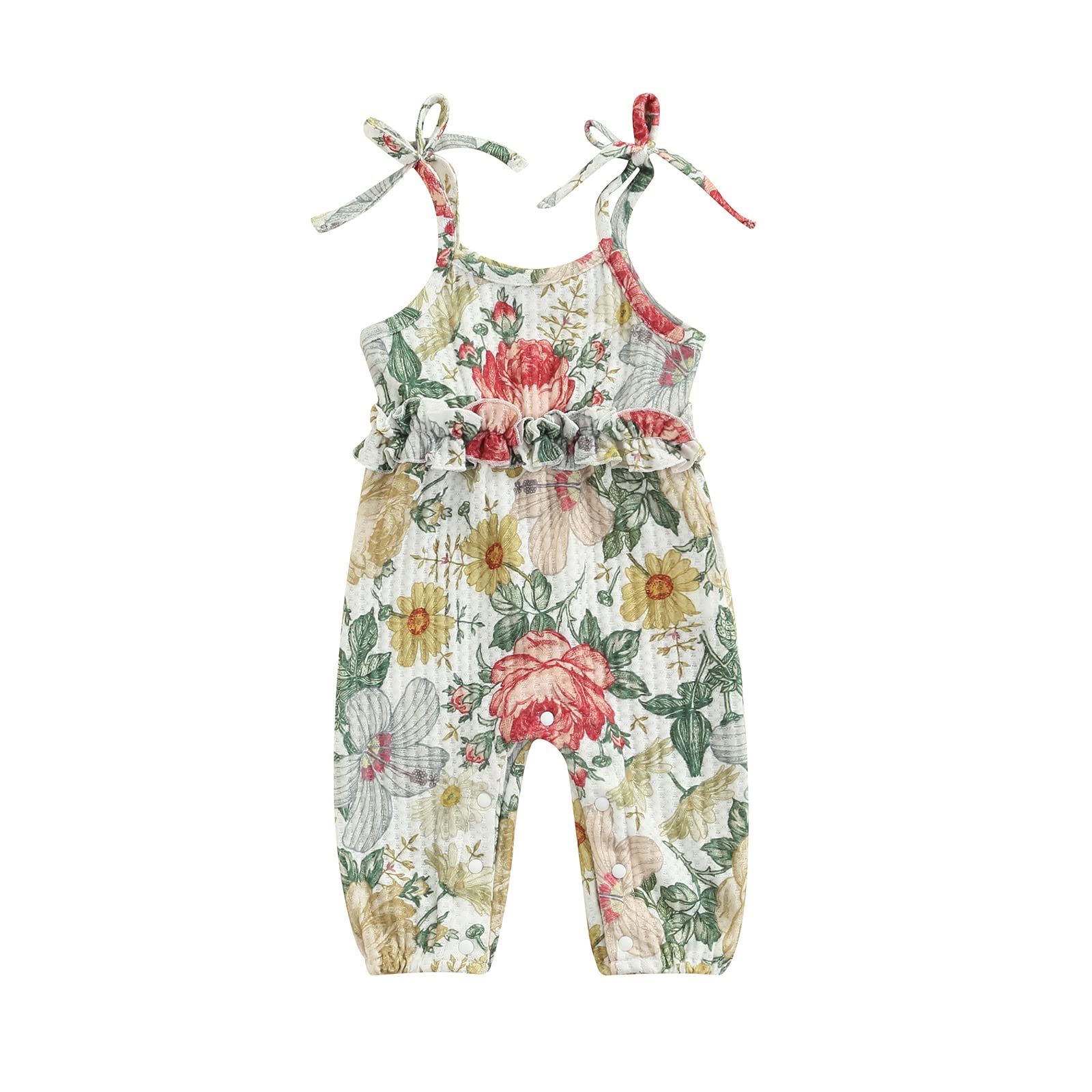 Floral Sleeveless Jumpsuit for Baby Girls - Soft Infant Overalls with Adjustable Belt Strap | Newborn Romper for Summer, Playdates & Photo Shoots