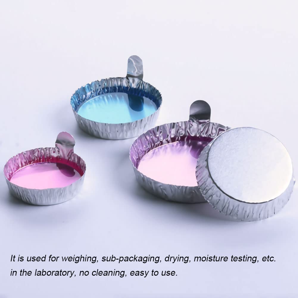 Small Aluminum Weigh Boats with Handle - 50mm x 14mm Lab Weighing Dishes (Pack of 100) - Perfect for Laboratory Measurements, Chemical Experiments & Scientific Research