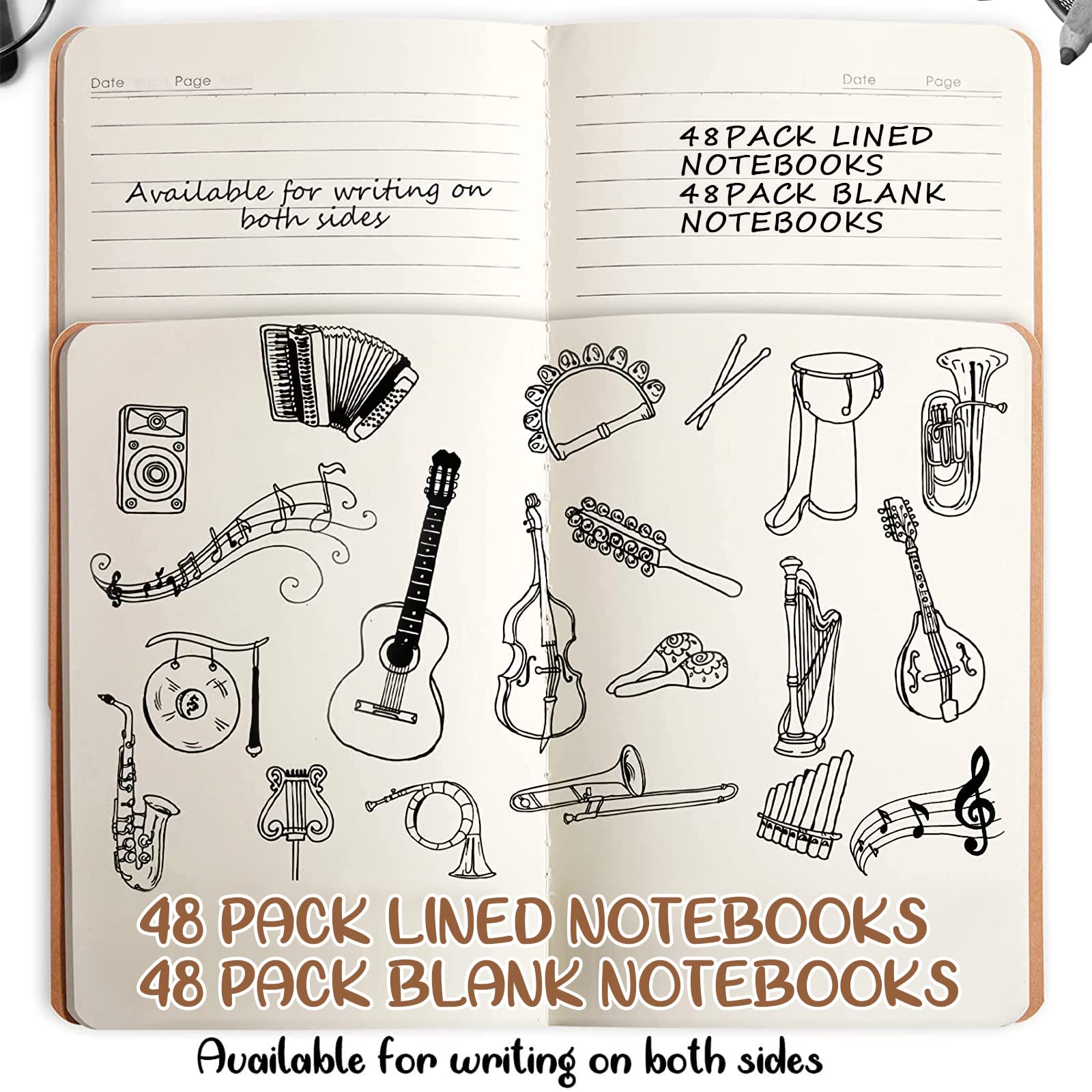 48-Pack A5 Kraft Paper Notebooks - 8.3 x 5.5 Inch Blank Journals for Travelers, Students & Office Use - 68 Pages/34 Sheets Bulk Journals (Mixed Styles) - Perfect for Journaling, Note-Taking, Sketching & Gift Giving