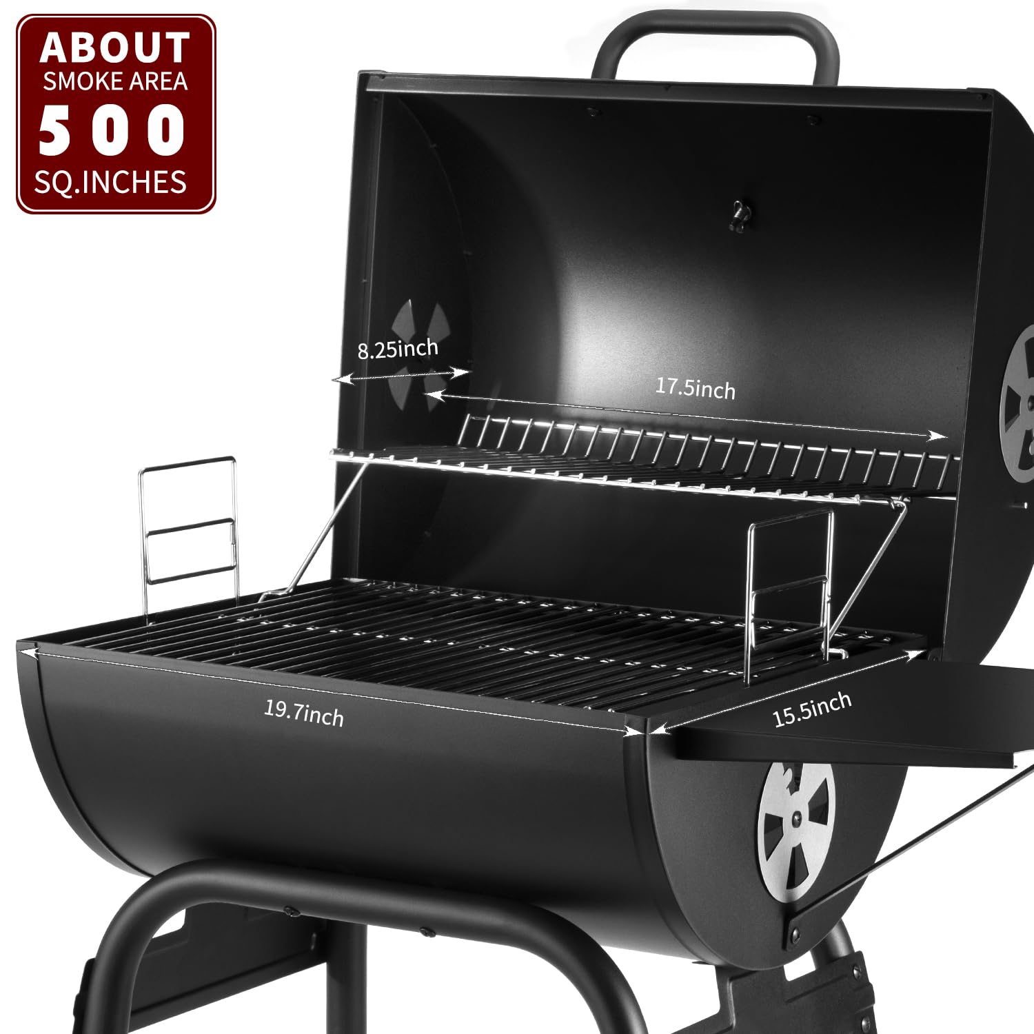 Premium Black Charcoal Grill for Outdoor BBQ - 500 Sq.In Cooking Grid with Side Table | Perfect for Backyard, Camping, Picnics, Patio Parties & Tailgating | Durable Barrel Design by DNKMOR