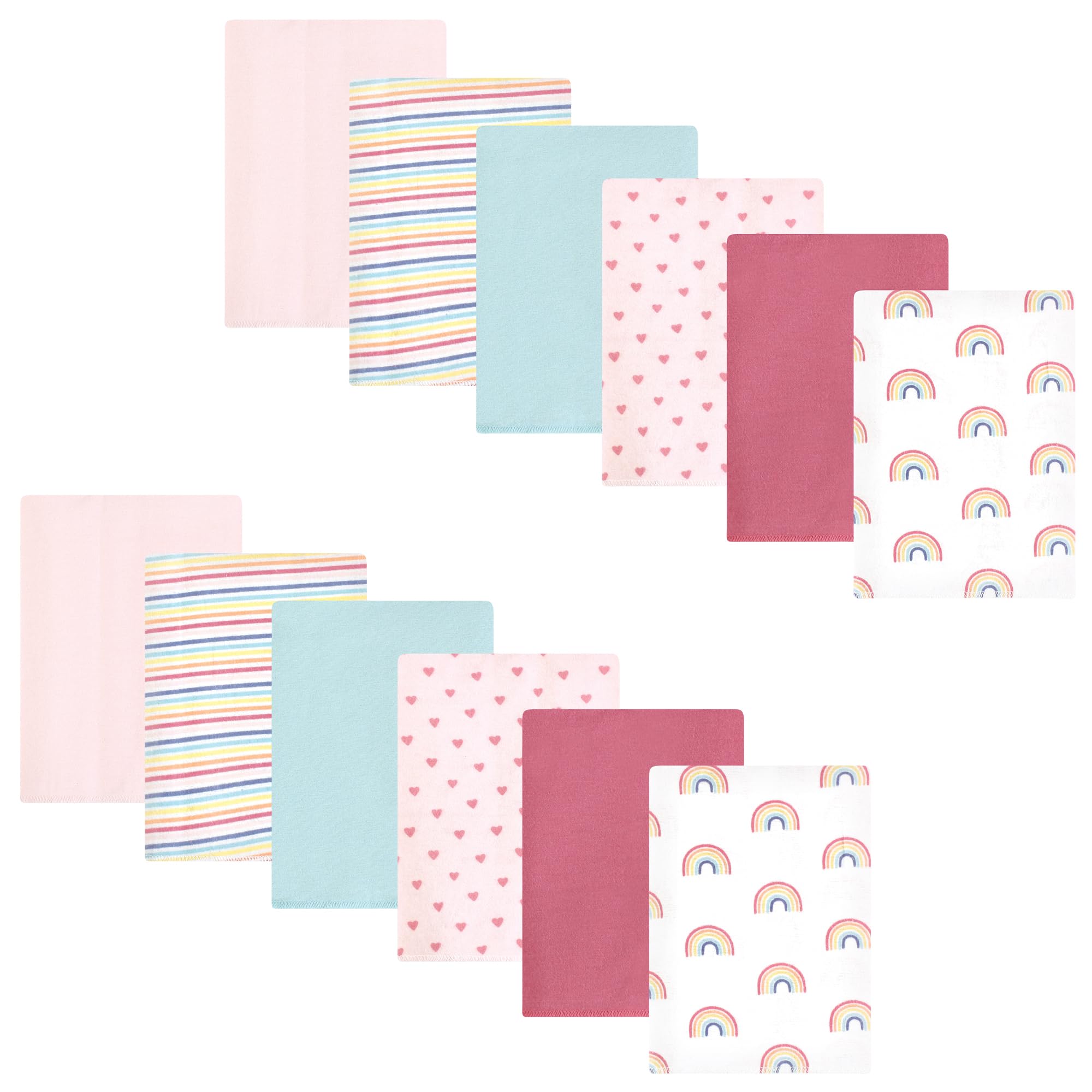 Hudson Baby Unisex Cotton Flannel Burp Cloths Bundle - Soft Rainbow Design for Newborns & Infants - Perfect for Feeding, Spit-Up & Diaper Changes - 6-Pack One Size