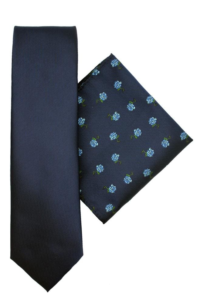 Premium Blue Rose Polyester Tie and Pocket Square Set - Elegant Formal Accessories for Weddings, Prom & Business Events