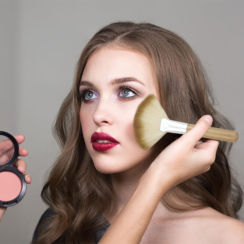 4 Pack Fan Brushes for Makeup - Soft Bristle Face Highlighting & Blush Brush Set with Long/Short Handles - Professional Loose Powder, Highlighter & Blush Applicator Brushes - Perfect for Contouring, Highlighting & Everyday Makeup Application
