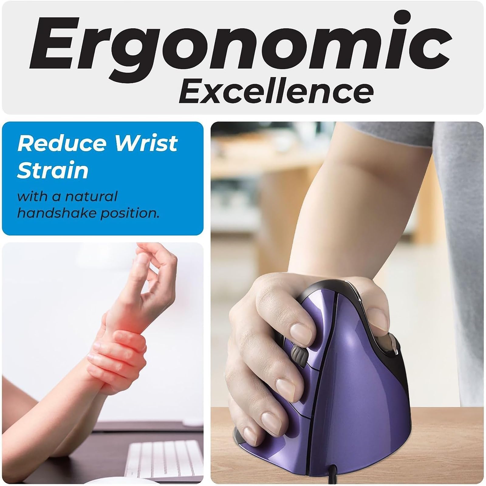Evoluent VM4S Vertical Mouse for Right Hand – Ergonomic USB Wired Mouse to Reduce Carpal Tunnel, Adjustable DPI & Programmable Buttons | Comfortable Vertical Design for Office Work, Gaming & Long Computer Use