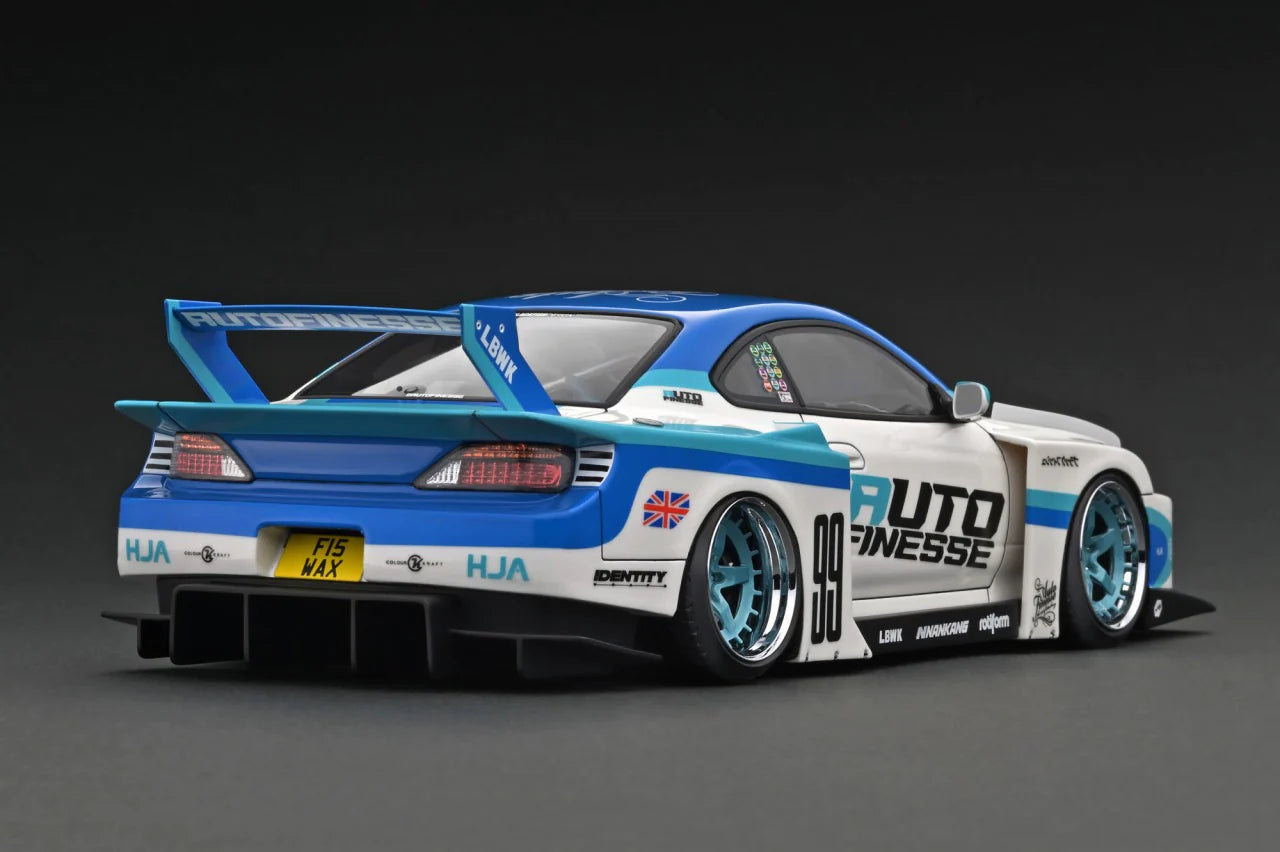 1:18 Scale Nissan Silvia S15 LBWK Super Silhouette Diecast Model Car - White & Blue Racing Collectible - Perfect for Display, Racing Enthusiasts, and Car Model Collections