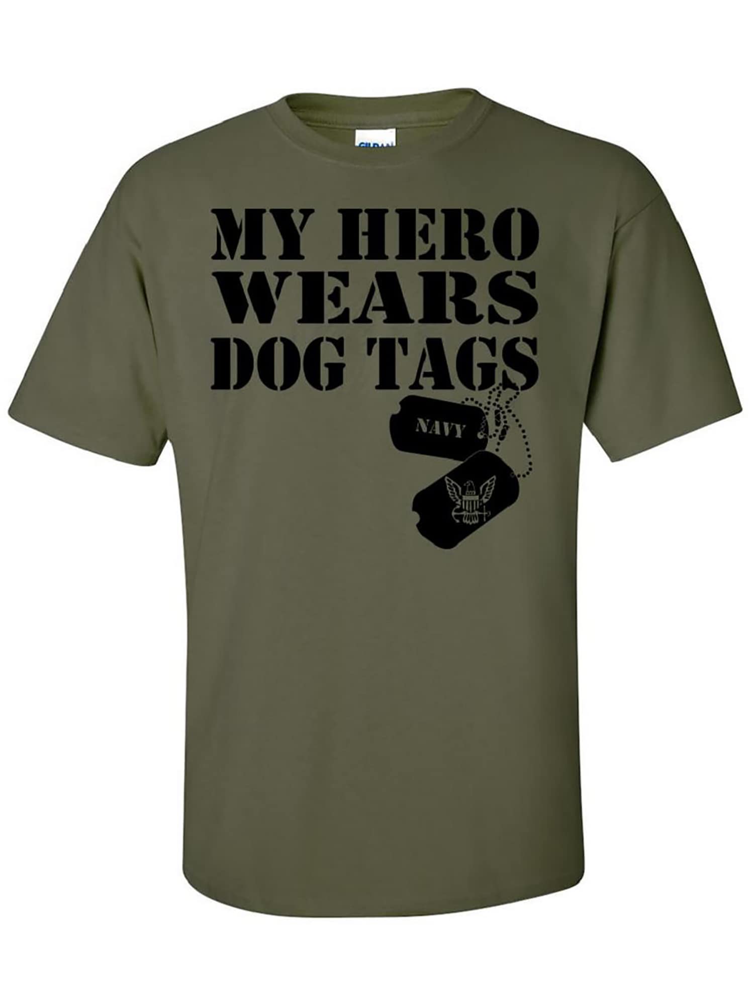 My Hero Wears Dog Tags - Navy Blue Short Sleeve T-Shirt for Military Appreciation, Veterans Day & Patriotic Events