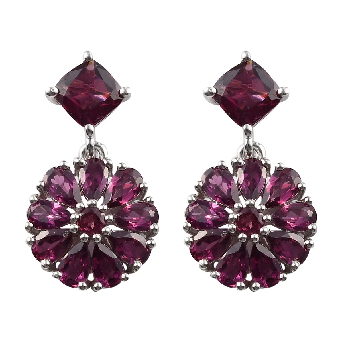 925 Sterling Silver Dangle Drop Earrings for Women - Platinum Plated Rhodolite Garnet Gemstone Jewelry | Elegant Gift for Birthday, Anniversary & Special Occasions