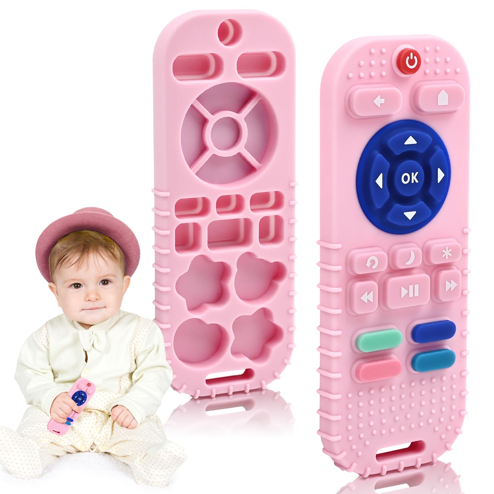 Baby Teething Toys for 3-12 Months - Soft Silicone Teether & Sensory Toy for Infants, Toddlers, Boys & Girls | Autism-Friendly, Easter Basket Stuffers Gift (Dark Pink) - Perfect for Soothing Sore Gums & Sensory Development