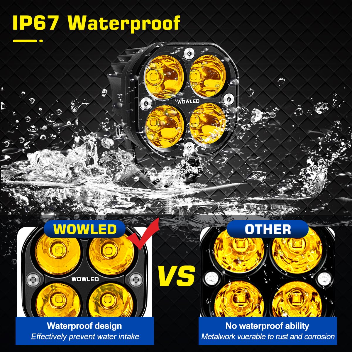2Pcs 3.2 Inch Amber LED Cube Pods - Spot Yellow Ditch Lights for Off-Road Driving, Fog Lights for 4x4 Trucks, SUV, UTV, ATV, Tractor & Marine Boats (12V/24V) - Perfect for Night Off-Roading, Work Lighting & Emergency Vehicle Use