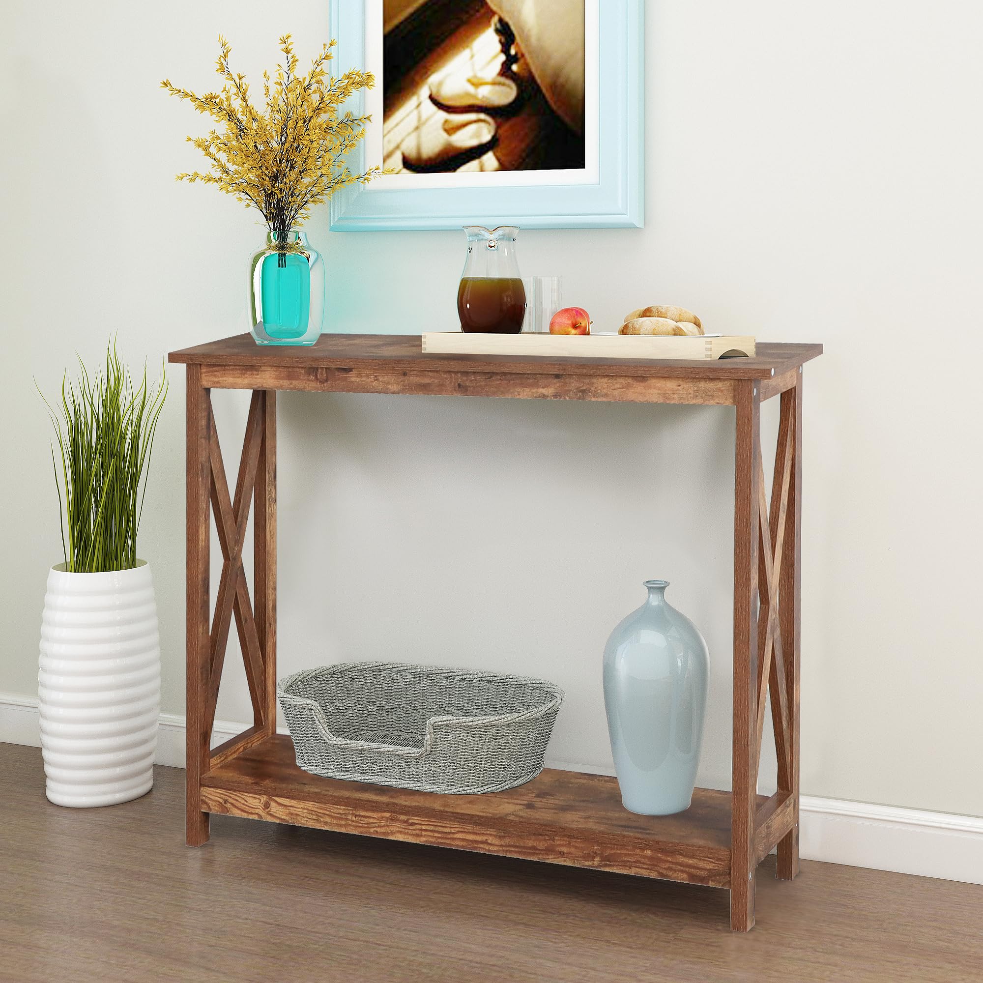 Rainbow Sophia Console Table - 39 Inch Modern Farmhouse Entryway Table with 2-Tier Storage, Rustic Wood Sofa Table for Living Room, Hallway & Bedroom Decor