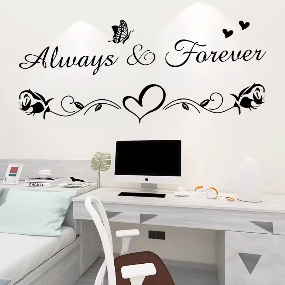 Inspirational Vinyl Wall Decals for Bedroom & Living Room - Always & Forever Family Love Quotes, Home Decor Stickers for Couples - Perfect for Nursery, Dorm, Office & Wedding Gift
