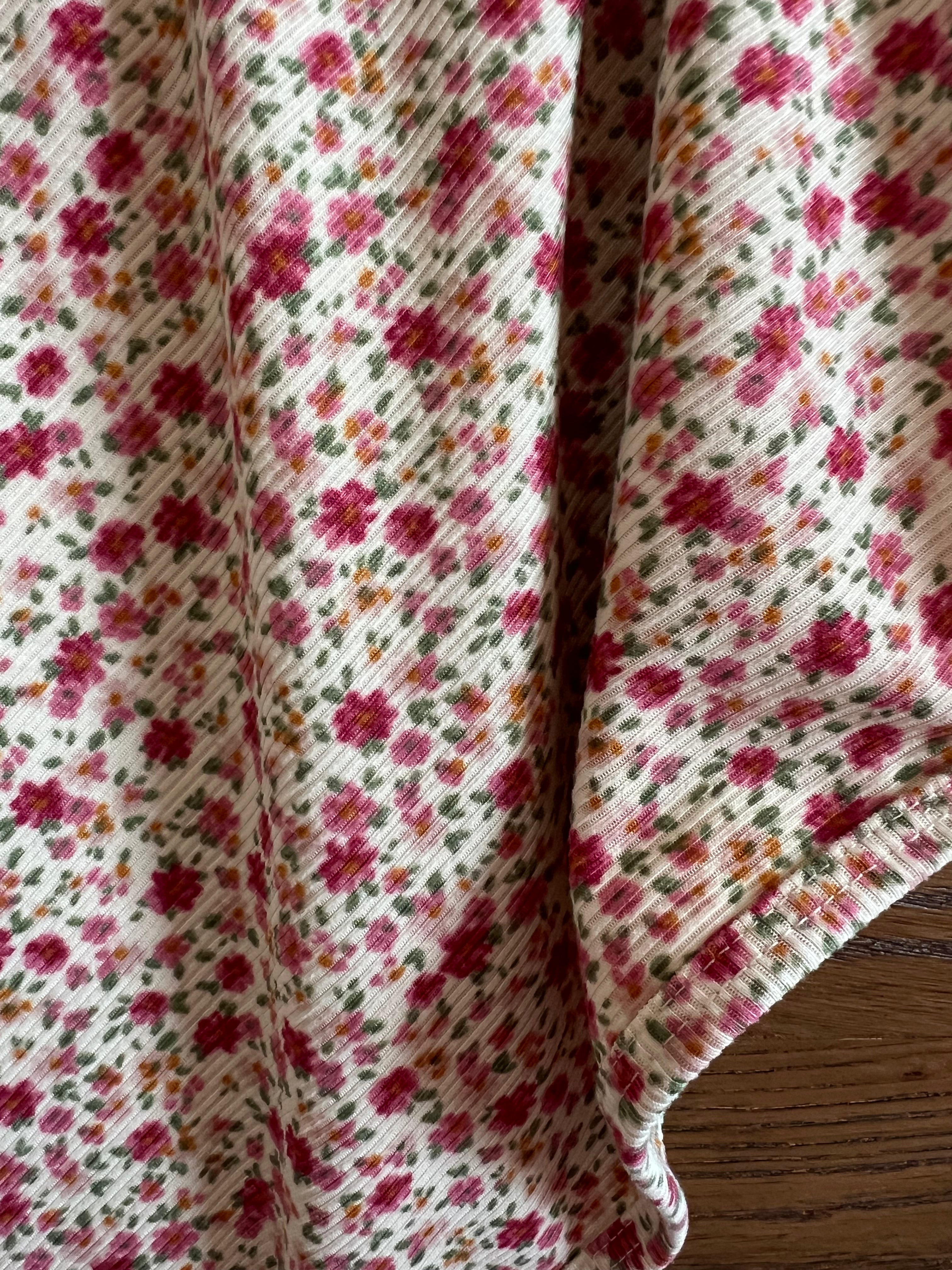New Orange Sage Ivory Pink Ribbed Floral Dress - Elegant Floral Print Summer Dress for Women | Perfect for Beach Vacations, Date Nights & Garden Parties