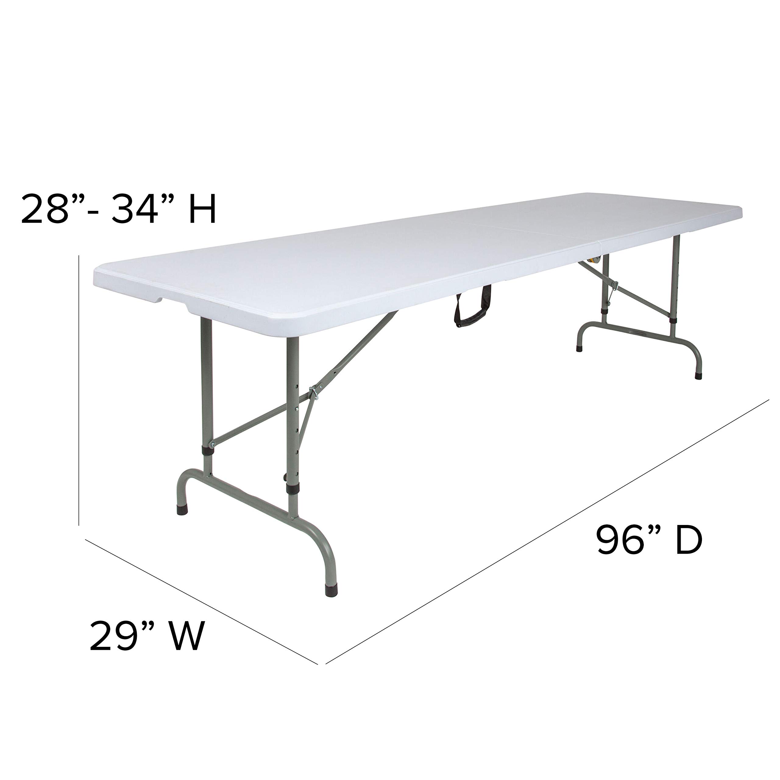 8-Foot Adjustable Height Bi-Fold Granite White Plastic Folding Table with Handle - Perfect for Parties, Events, and Home Use
