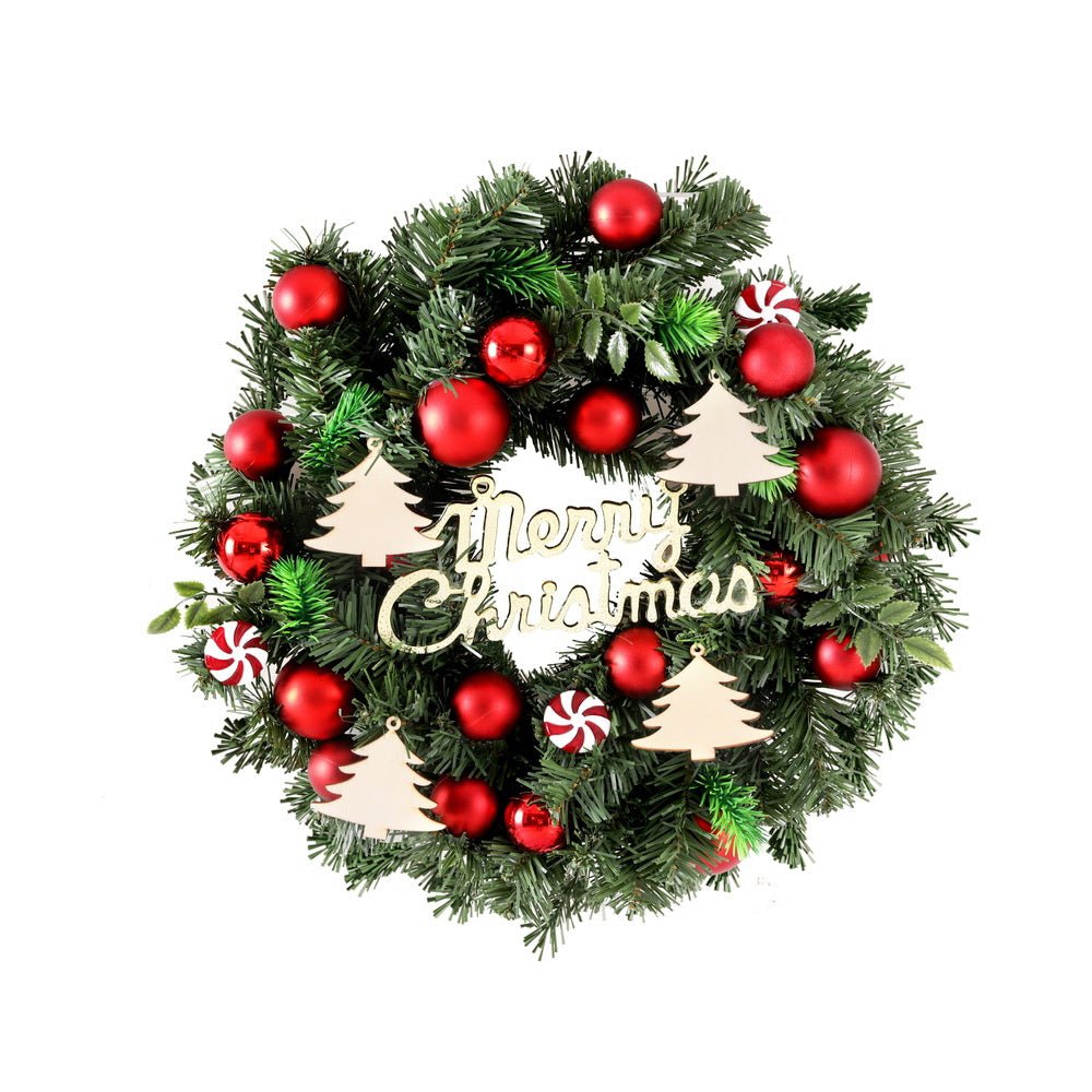 40CM Christmas Wreath with Baubles - Xmas Garland Holiday Decor for Door, Wall, Party & Home Decoration - Perfect for Christmas Tree, Fireplace Mantel and Holiday Festivities