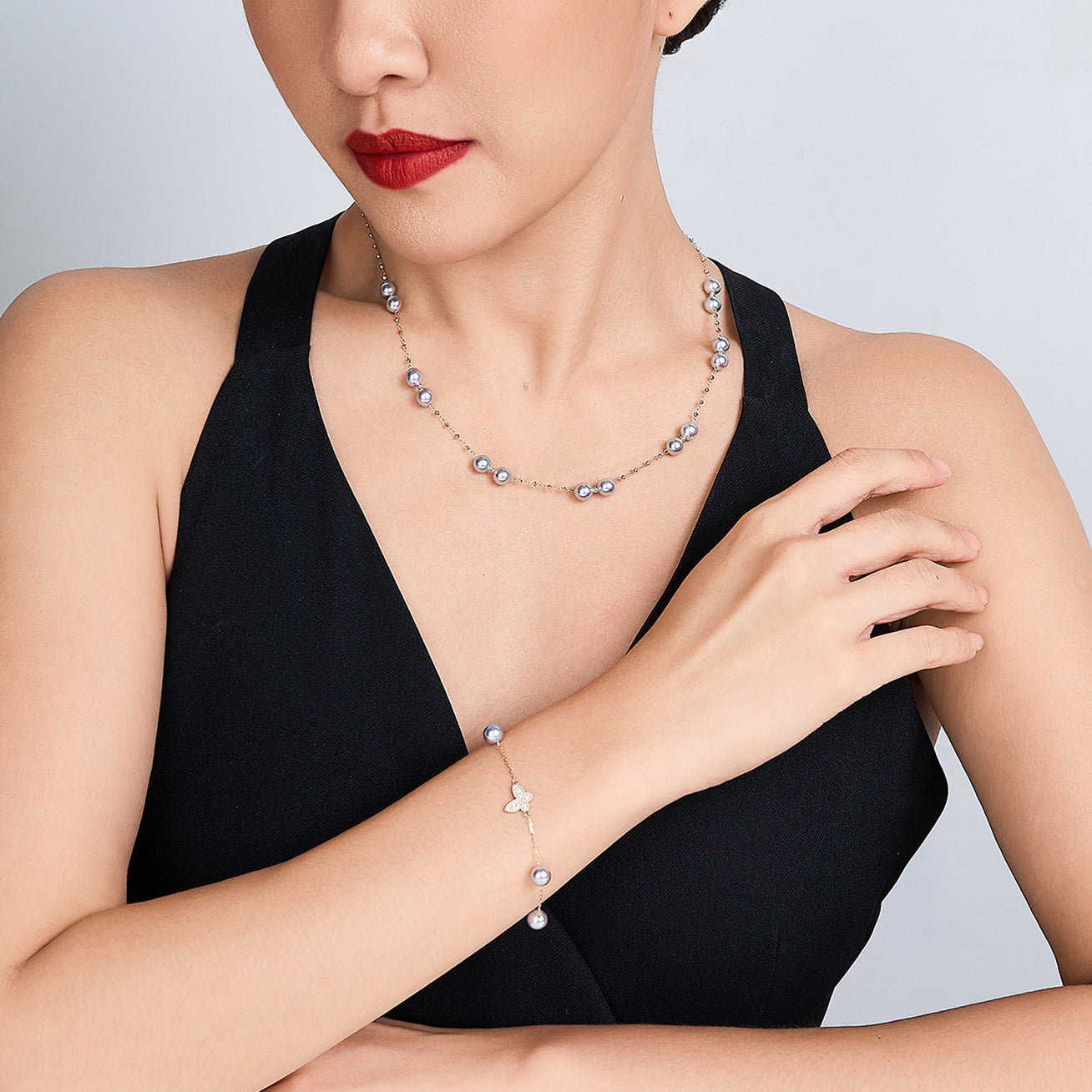 18K Solid Gold Blue Akoya Pearl Necklace for Women - Elegant Silver Chain with Genuine Pearls - Perfect for Weddings, Anniversaries & Special Occasions