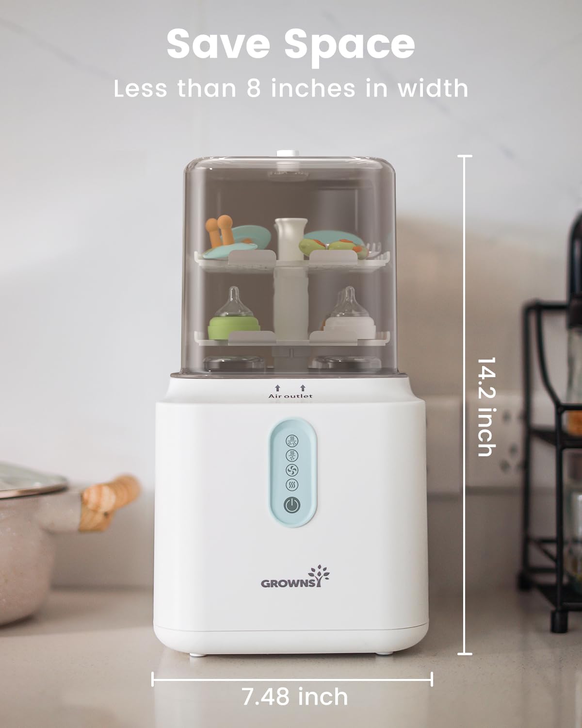 Grownsy 3-Layer Baby Bottle Sterilizer and Dryer - Fast UV Sterilization & Drying for Baby Bottles, Breast Pump Parts, Pacifiers & Toys - Perfect for Nursery, Travel & Daily Baby Care