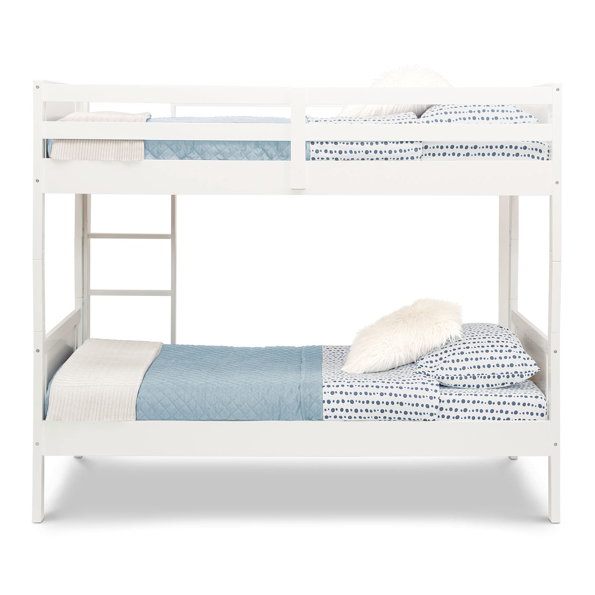 Delta Children White Convertible Twin Over Twin Wood Bunk Bed with Ladder & Guardrails - Converts to 2 Standalone Twin Beds - Sturdy & Safe Kids Bedroom Furniture for Small Spaces - Ships in 2 Boxes | Perfect for Shared Kids Rooms, Sleepovers & Space-Saving Solutions