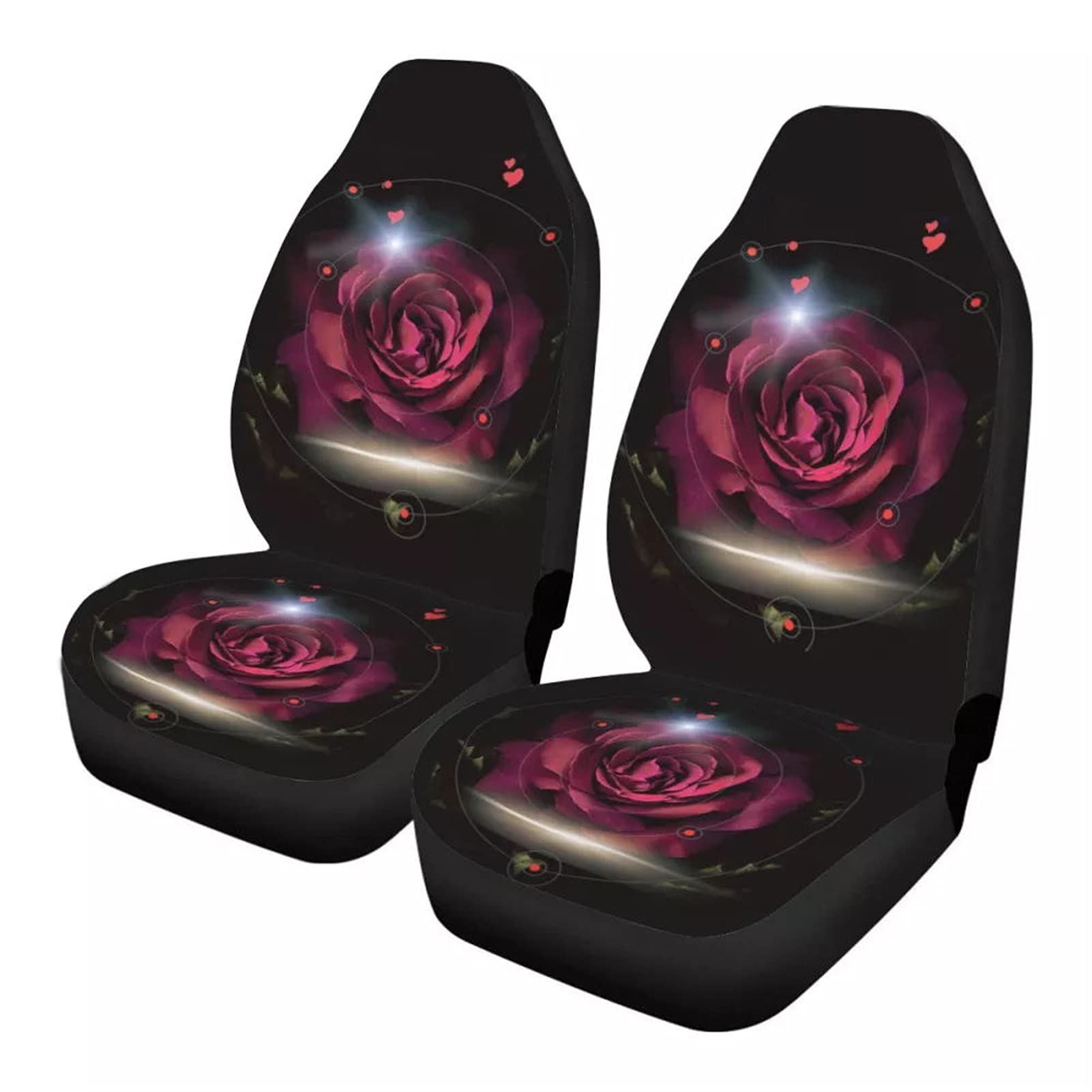 Coloranimal 2-Piece Red Rose Car Seat Covers - Universal Fit Front Seat Protector & Saddle Blanket for Sedan, SUV, Truck, Van - Waterproof & Anti-Slip Auto Interior Accessories (Perfect for Road Trips, Daily Commute & Car Decoration)