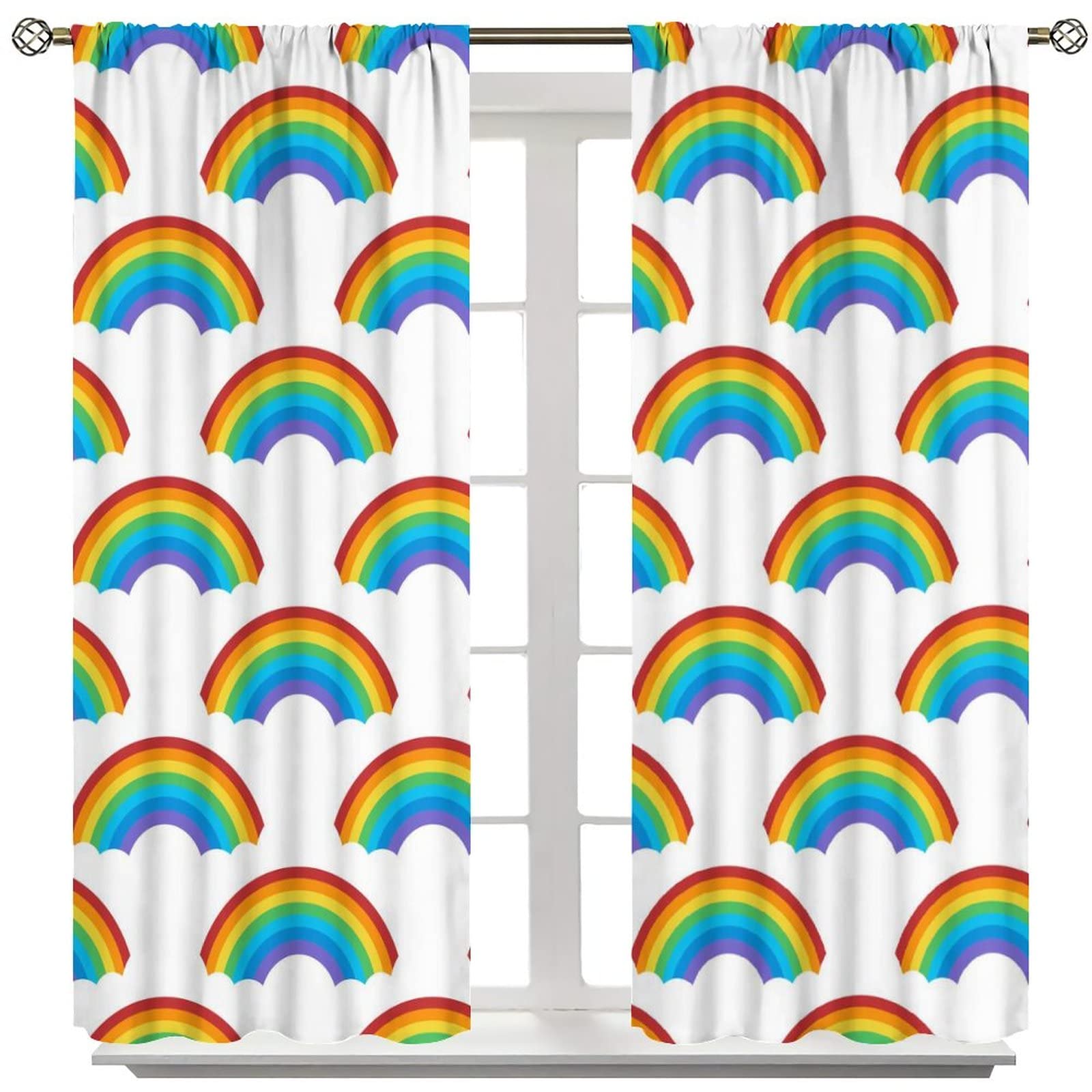 Rainbow Kids Curtains - Seamless Rainbow Pattern Window Treatments for Bedroom, Living Room & Kitchen - 2 Panel Set 84x84 Inches - Perfect for Nursery, Playroom & Cafe Decor
